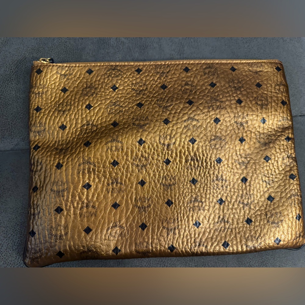 Gold Textured Clutch with Black Accents